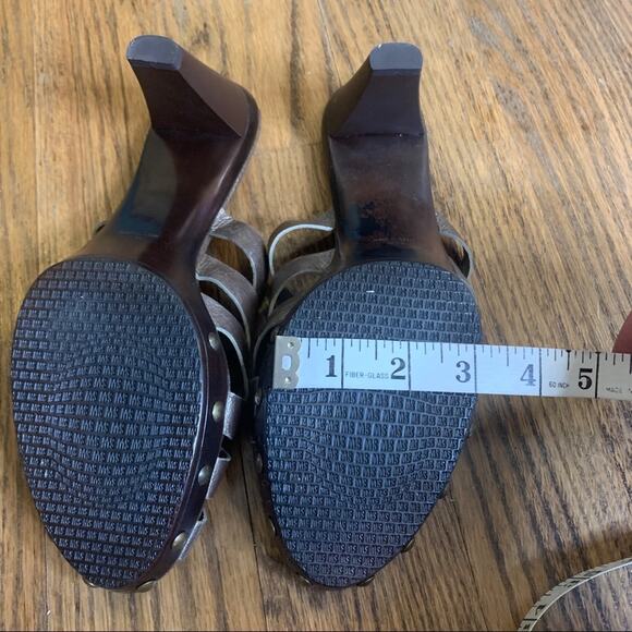 Stuart Weitzman Metallic Basket Weave Studded Mule Slide On Heel Sandal 7.5/8 - Picture 11 of 12